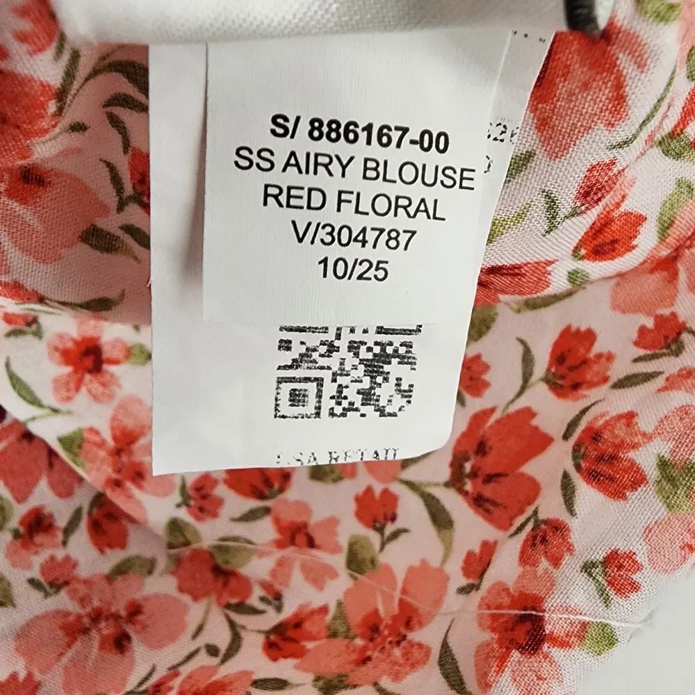 Old Navy Womens Airy Button Down Top XL Short Sleeve Red Floral Cotton Relaxed